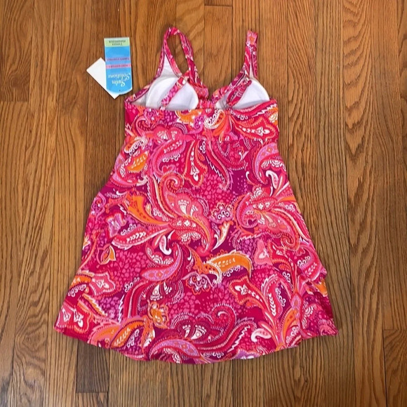 SWIM SOLUTIONS‎ Tummy Control Bow Front Swim Dress Swimsuit Pink Size 8 - Picture 4 of 9